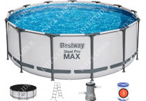 5618W Bestway Круглый каркасный бассейн, 396х122см+фильтр-насос, лестница, тент