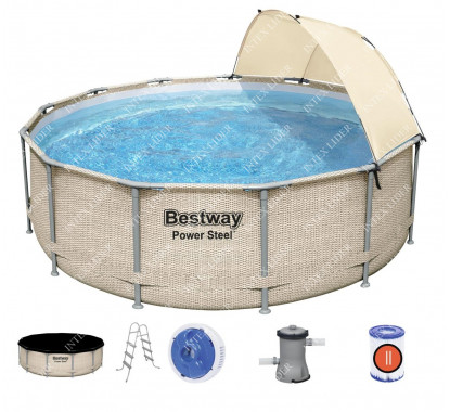 Круглый каркасный бассейн Bestway 396х107см+фильтр-насос, лестница, тент (5614V)